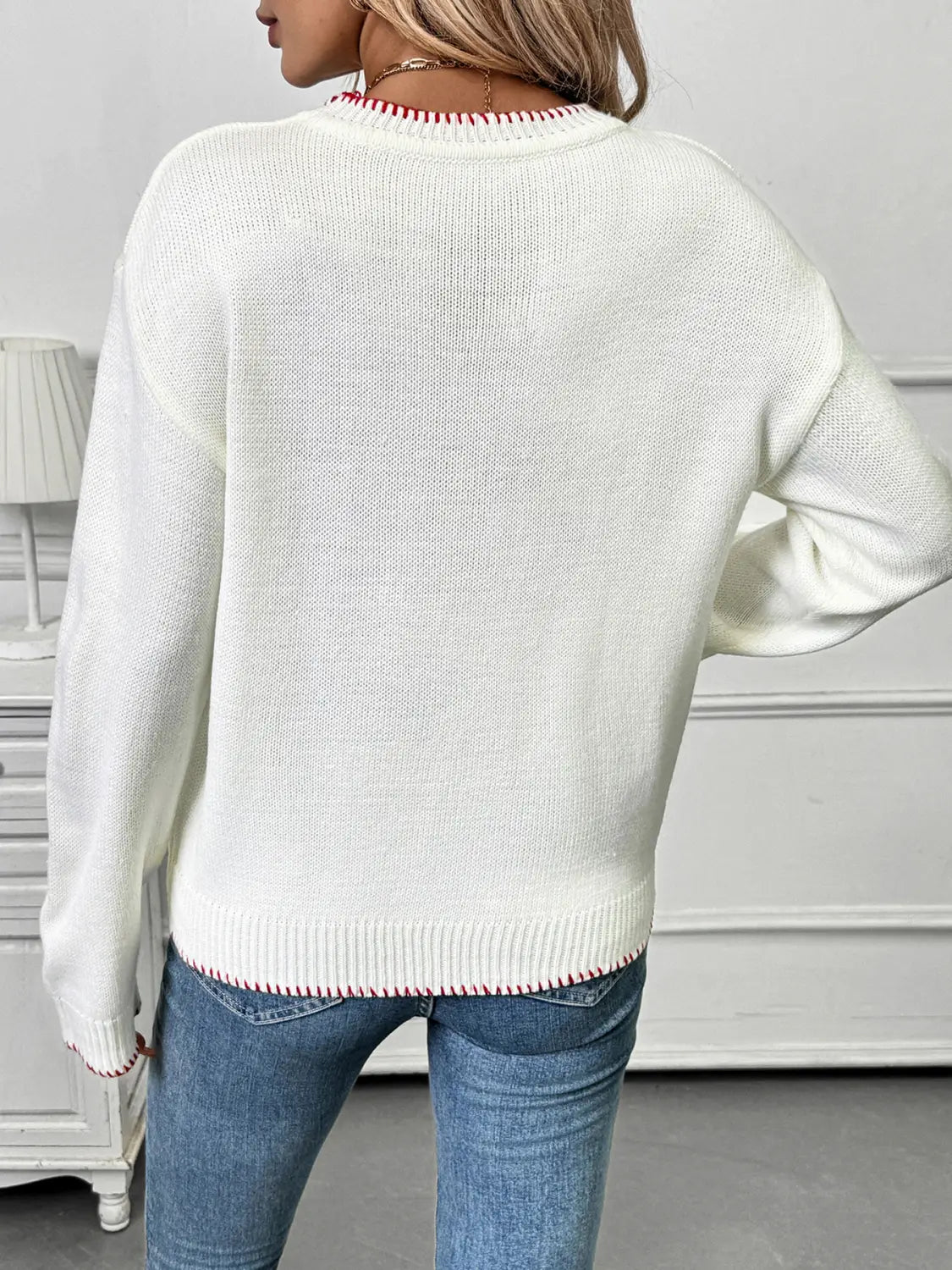 Strawberry Beige Loose Pullover Sweater for Women Acrylic Wool Knit Top
