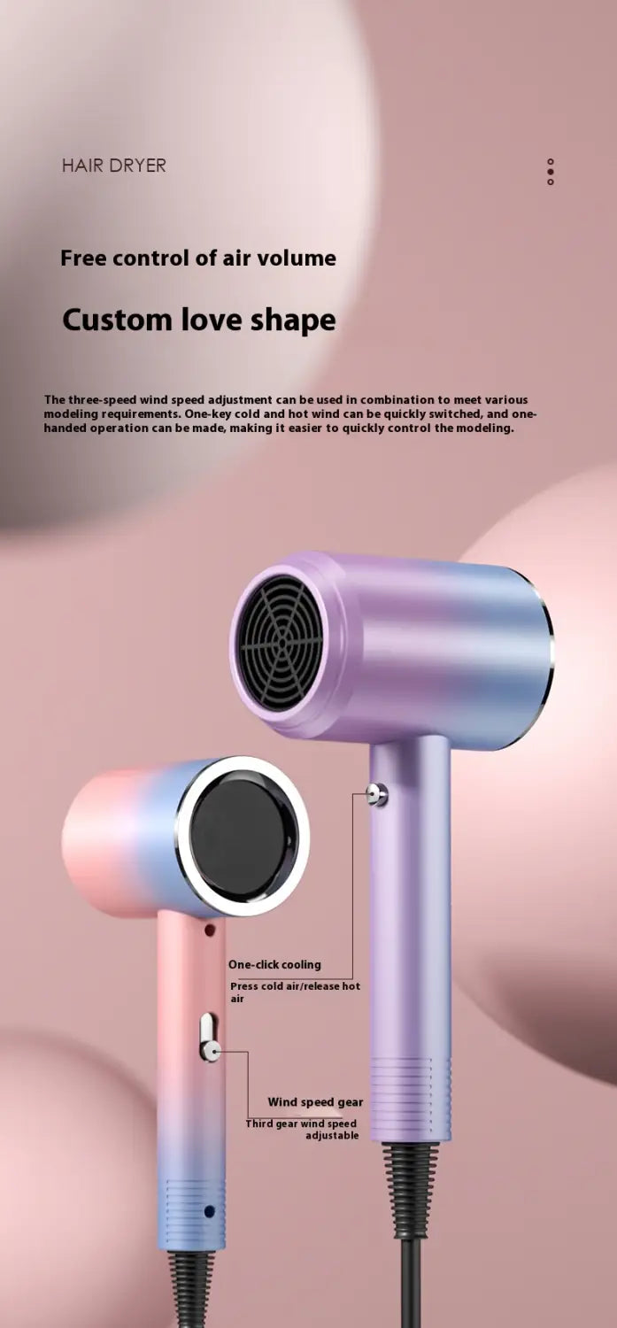 High Power Electric Hair Dryer Household with Gradient Purple and Blue Light
