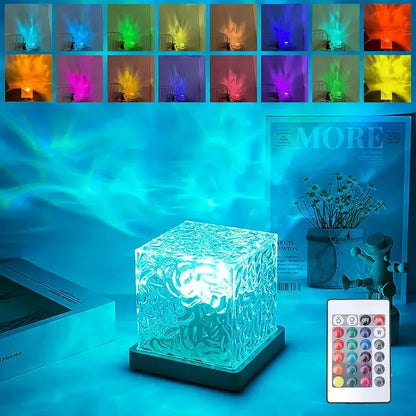 16 couleurs USB Charge dynamique Rotation Water Wave Projecteur Night Glow Flame Crystal Light Living Room Bedroom Decor