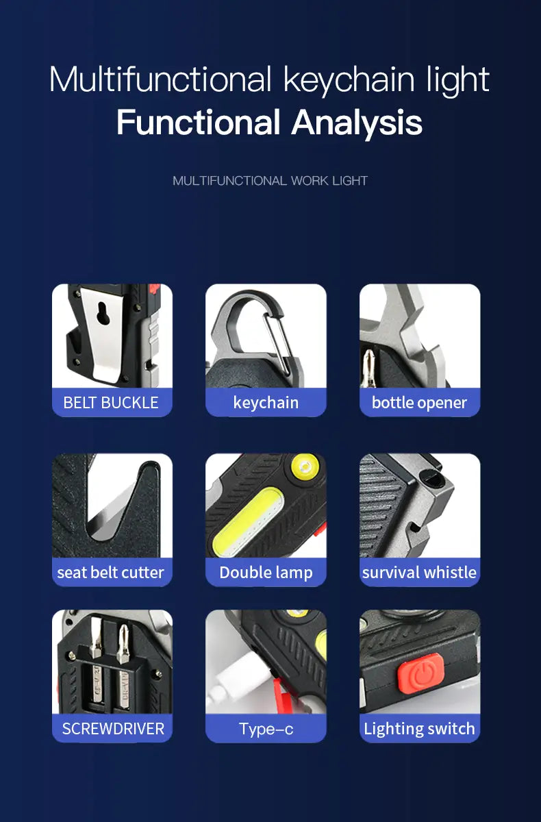 Multifunctional Emergency Charging Light Keychain with Survival Tools