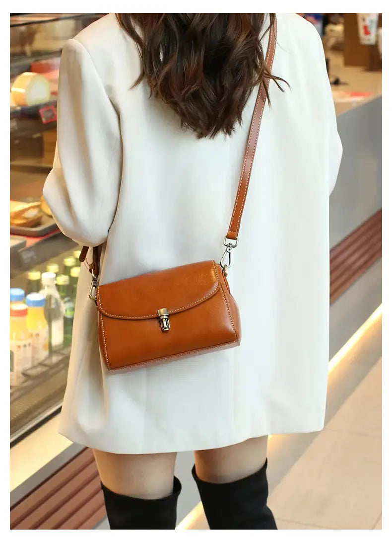Exquisite Cowhide Small Square Bag with Internal Zipper in Stylish Simple Design