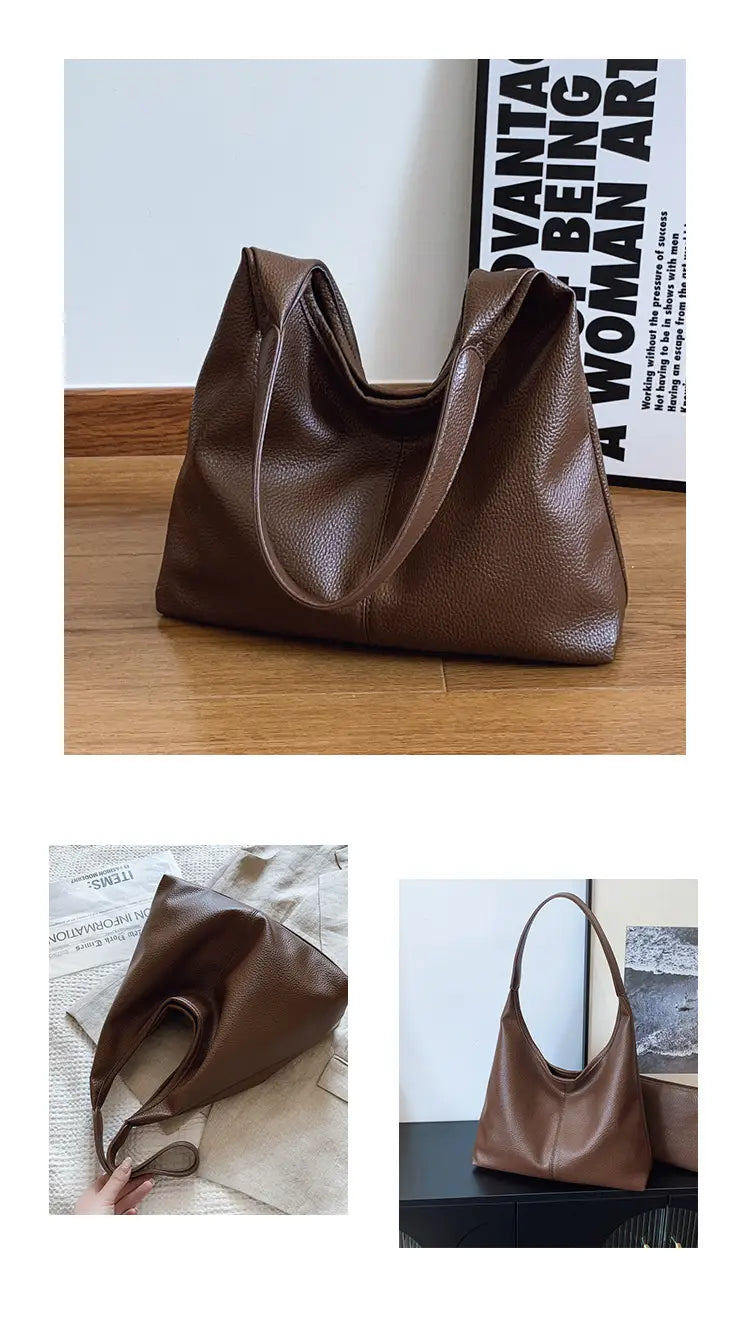 Borsa per secchio in pelle PU con tasche con cerniera borsetta di grande capacità per le donne