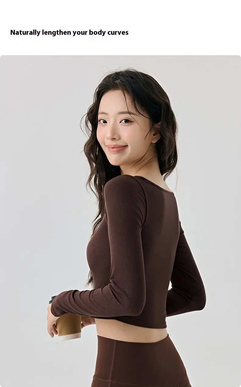 Solid Color Long Sleeve Yoga Top for Fitness and Exercise