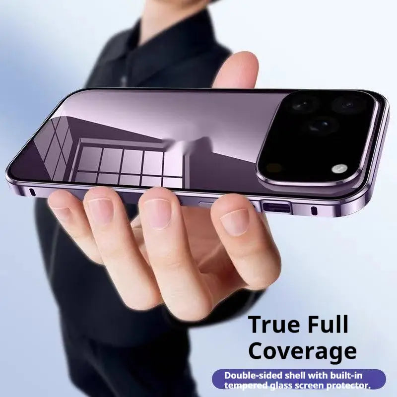 Magnetic Aluminum Alloy Tempered Glass Phone Case for Apple Multiple Colors