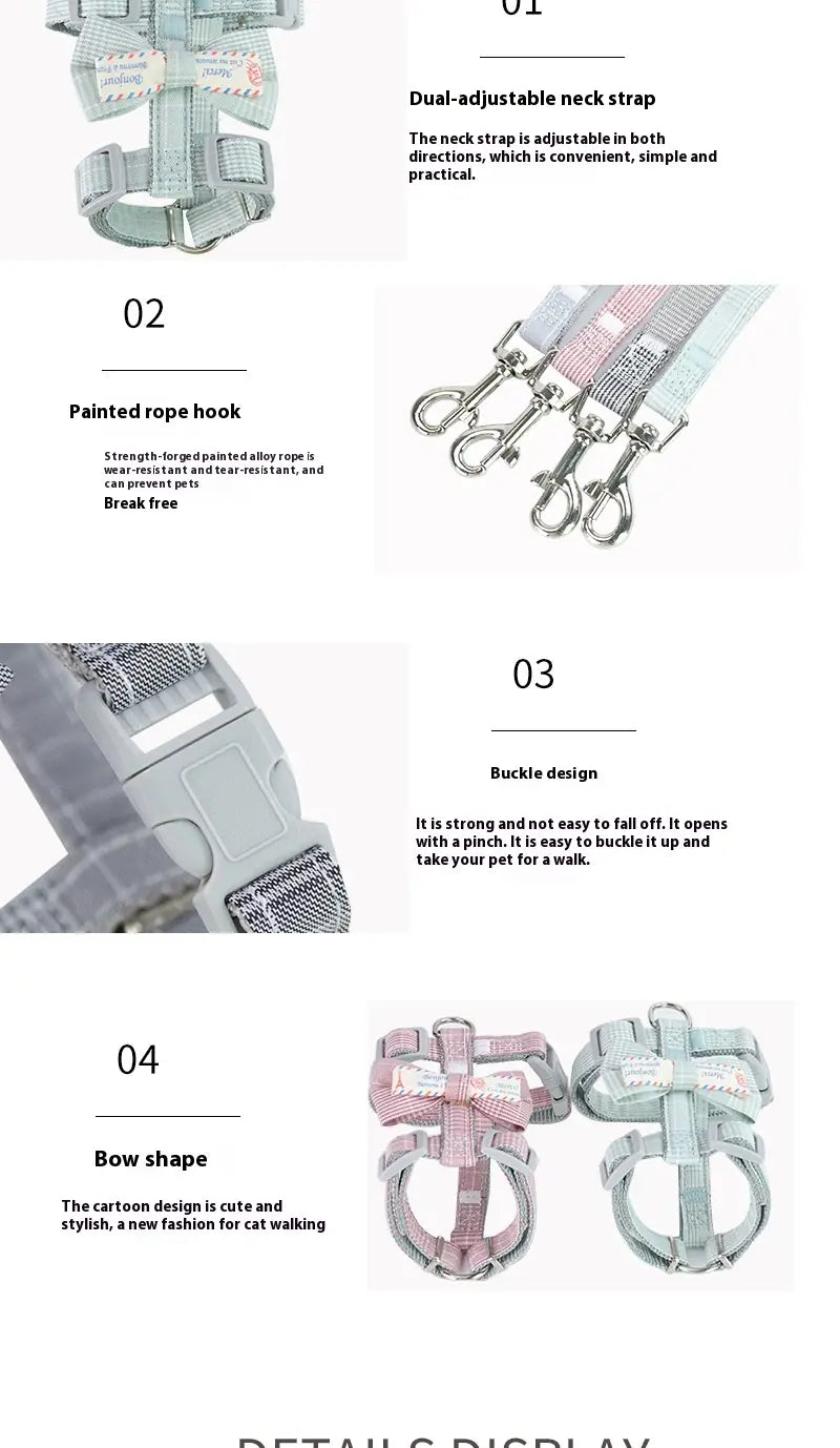 Small Dog Leash Adjustable Nylon Pet Lead for Puppies Gray Green Pink