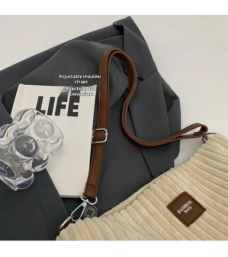 Versatile Large Capacity Corduroy Soft Surface Crossbody Shoulder Bag