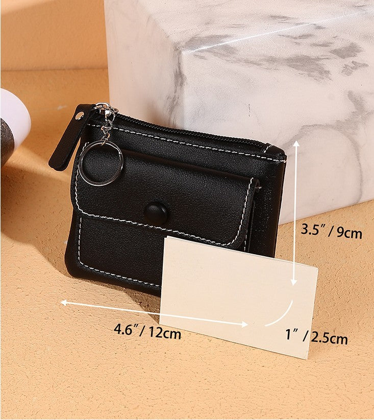 Women’s Zipper Short Solid Color Card Holder Change Key Case - Short and Solid Color Card Holder for Stylish Women