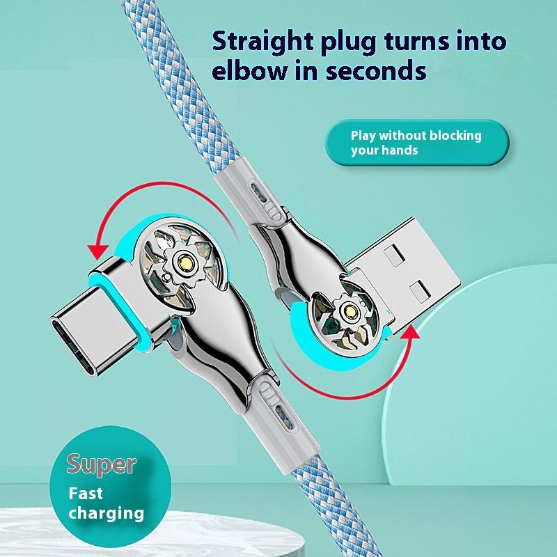 Double Bend Rotating Braided Lengthened Type-c Fast Charge Data Cable Car Charging Cable With Light - Fast Charge Magic