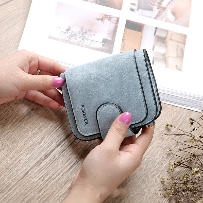 Simple Short Solid Color Three Fold Magnetic Buckle Wallet Multi Card Large Capacity Women’s Purse - Solid Color