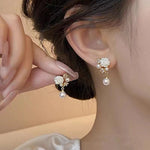 Camellia Pearl Zircon Small Eardrops Earrings Fashion - Eardrops So Chic Even Camellias Are Jealous