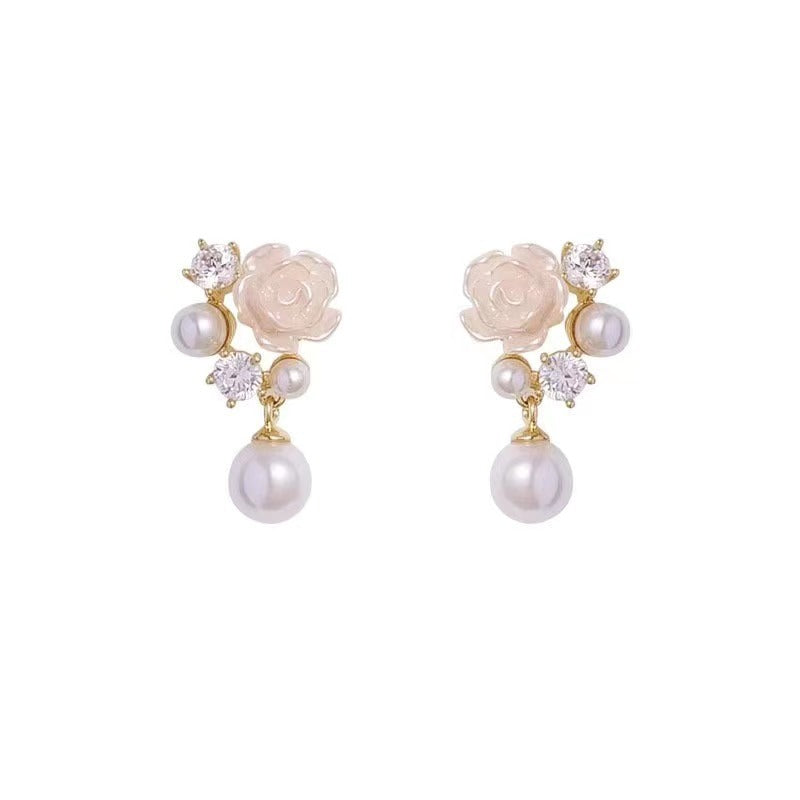 Camellia Pearl Zircon Small Eardrops Earrings Fashion - Eardrops So Chic Even Camellias Are Jealous