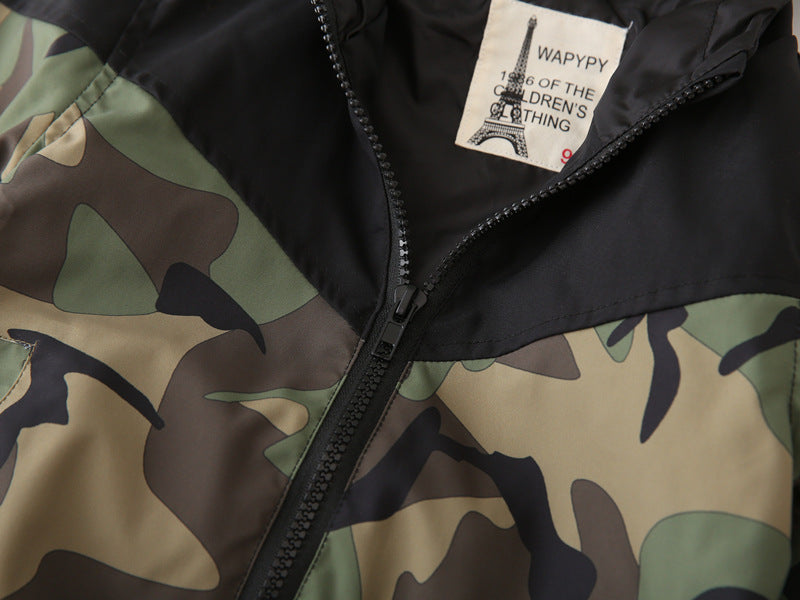 Camouflage Color Matching Jacket with Hood for Spring and Autumn - camouflage color matching jacket
