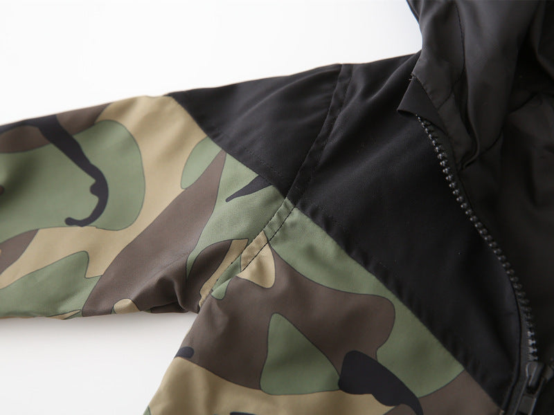 Camouflage Color Matching Jacket with Hood for Spring and Autumn - camouflage color matching jacket
