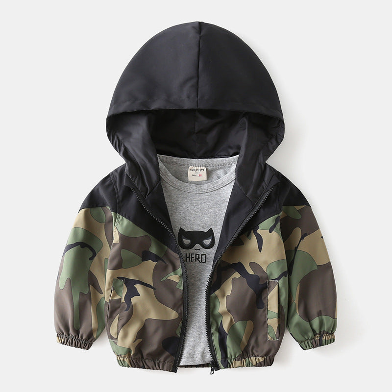 Camouflage Color Matching Jacket with Hood for Spring and Autumn - camouflage color matching jacket