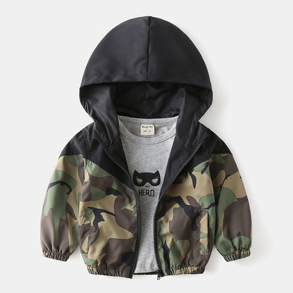 Camouflage Color Matching Jacket with Hood for Spring and Autumn - camouflage color matching jacket