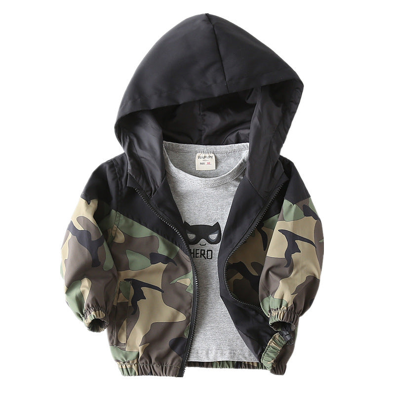 Camouflage Color Matching Jacket with Hood for Spring and Autumn - camouflage color matching jacket