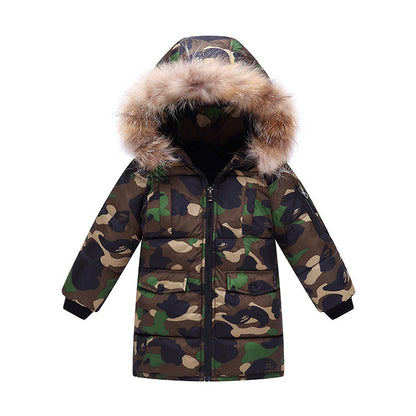 Camouflage Fur Collar Wadded Jacket with Detachable for Kids - Teleplus wadded jacket camouflage fur collar detachable