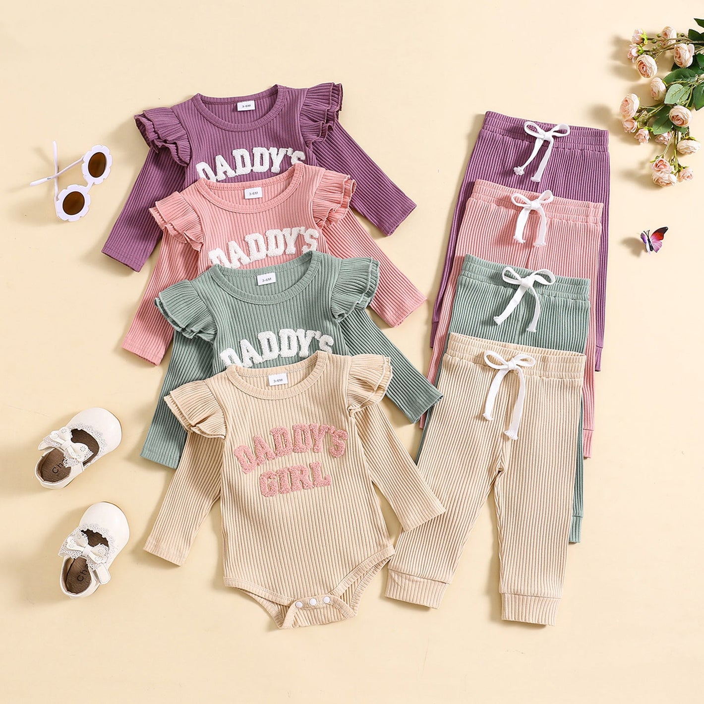 Candy Color Sunken Stripe Pants and Shirt Set in Cotton Fabric - Suit for Tiny Trendsetters candy color sunken stripe