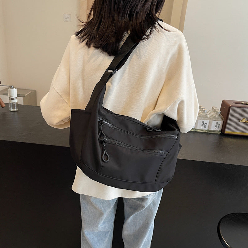 Canvas Dumpling Bag Medium Crossbody Purse with Zipper Pocket for Women