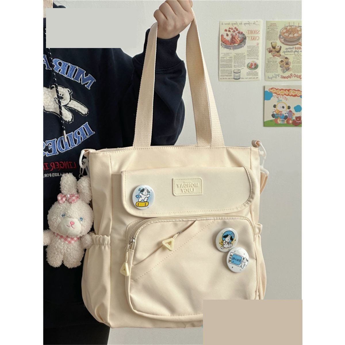 Canvas Japanese College Style Bag with Badges and Pendant - Teleplus canvas japanese college style bag