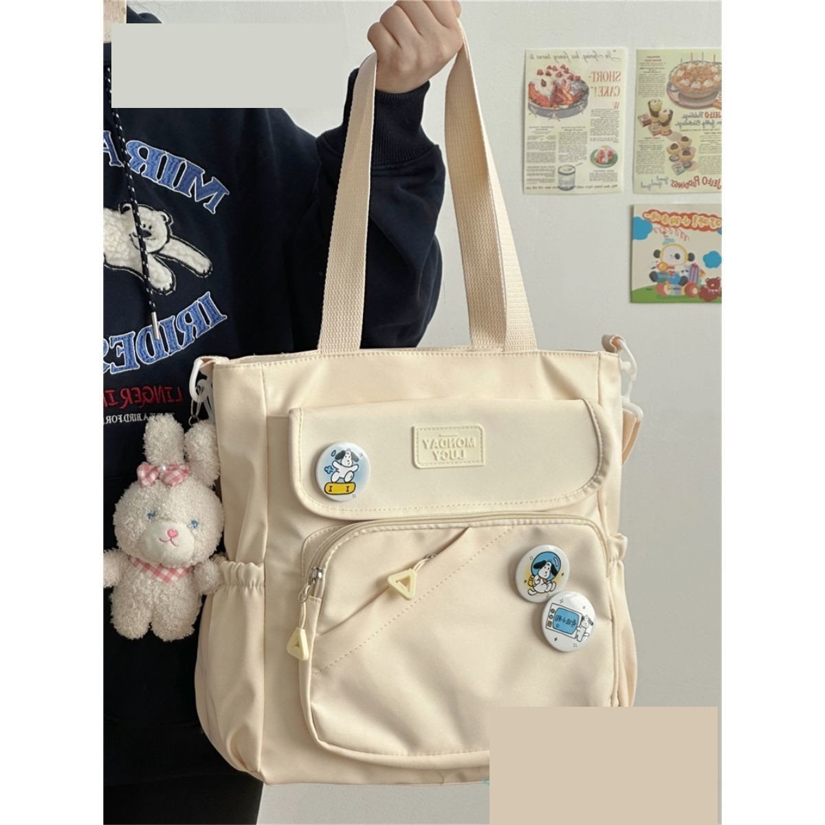 Canvas Japanese College Style Bag with Badges and Pendant - Teleplus canvas japanese college style bag