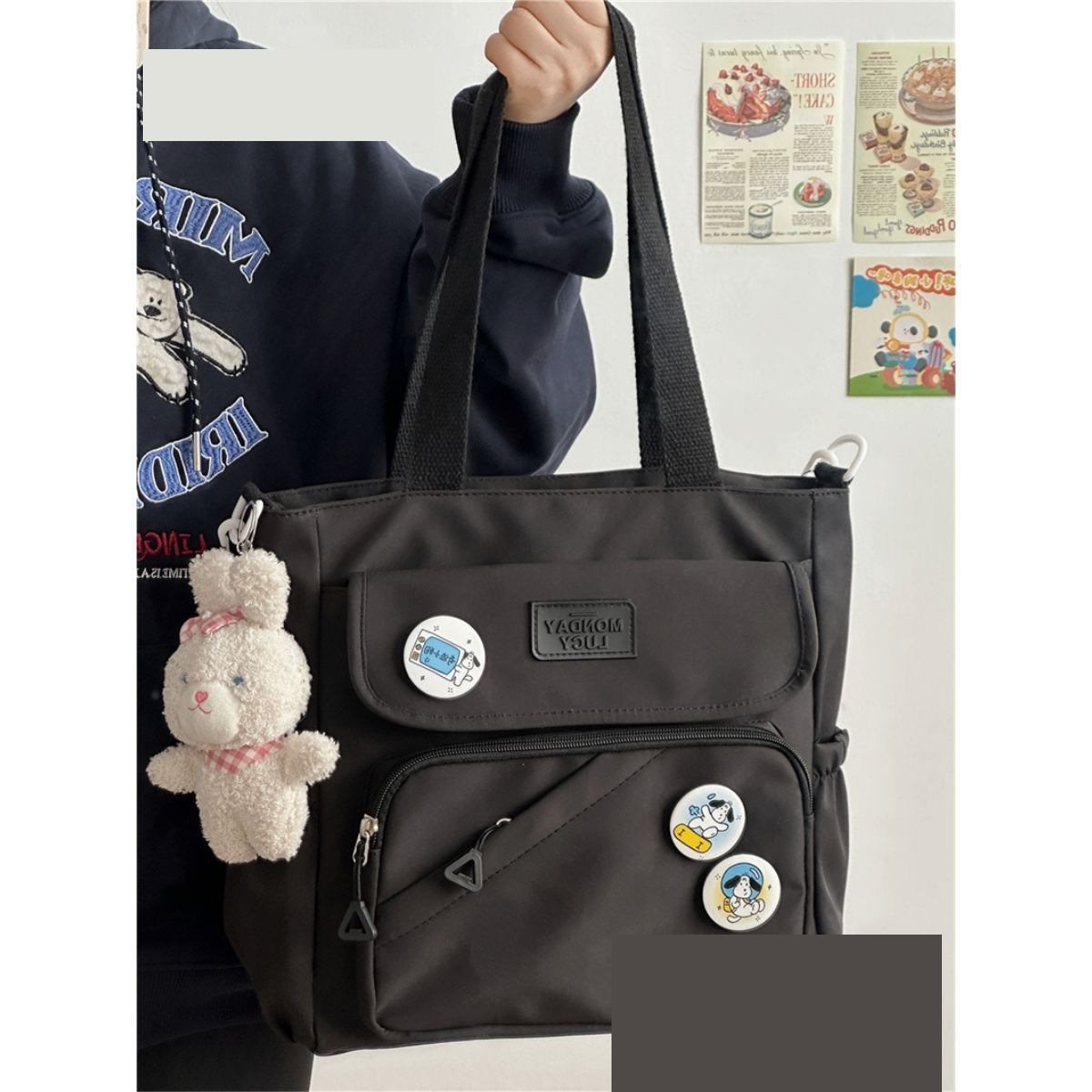 Canvas Japanese College Style Bag with Badges and Pendant - Teleplus canvas japanese college style bag