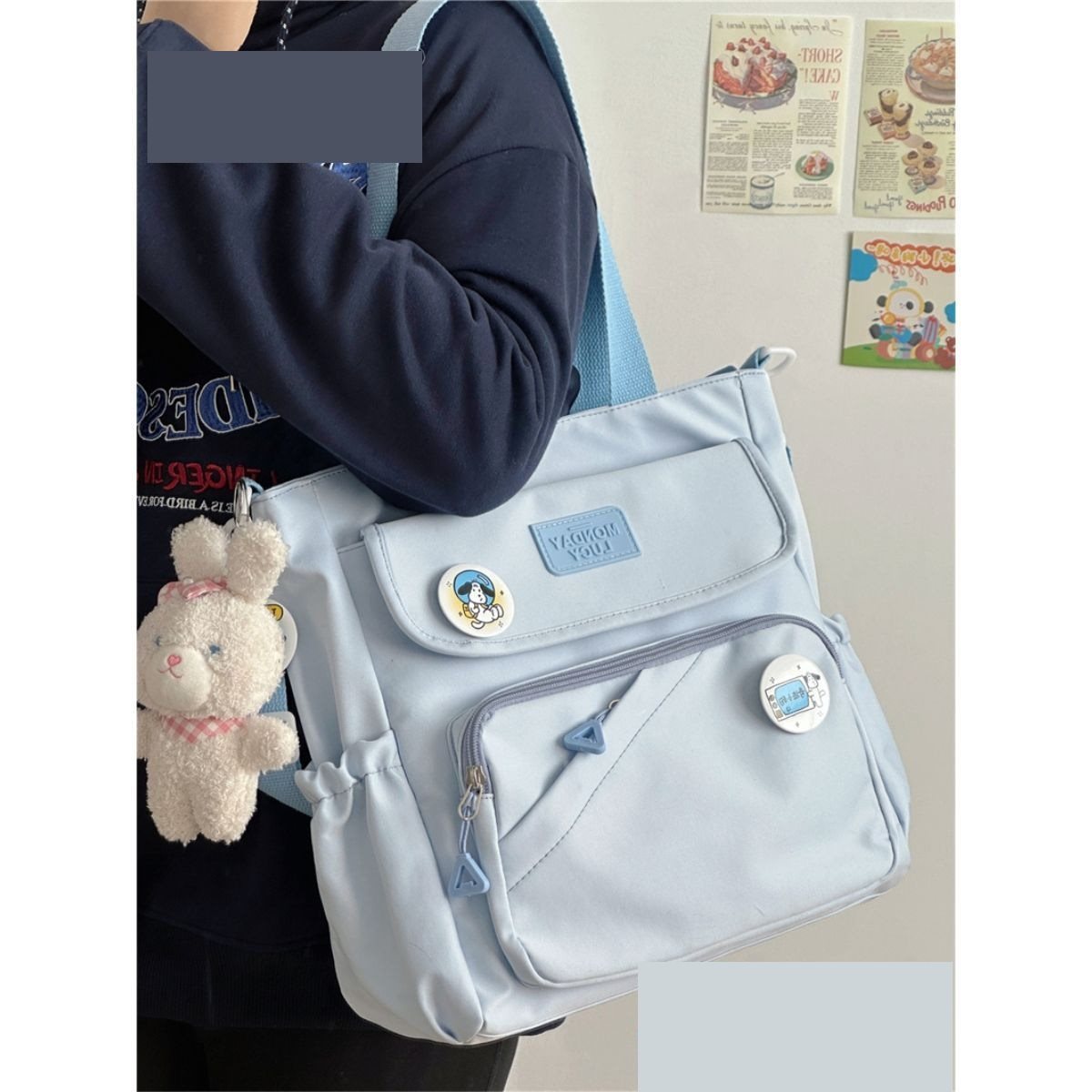 Canvas Japanese College Style Bag with Badges and Pendant - Teleplus canvas japanese college style bag