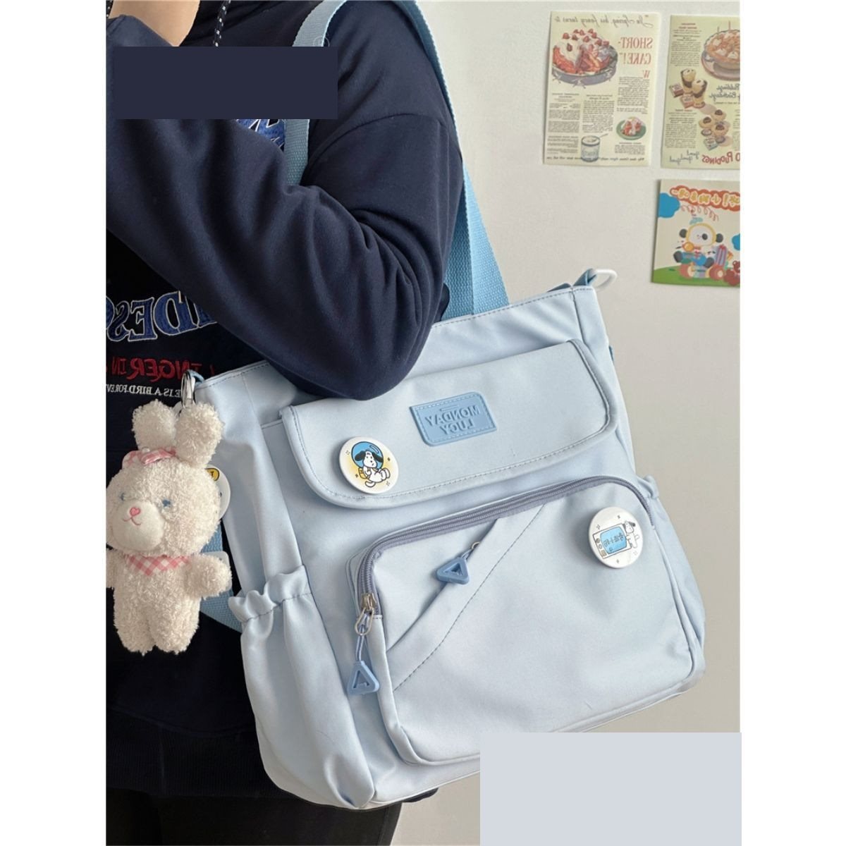 Canvas Japanese College Style Bag with Badges and Pendant - Teleplus canvas japanese college style bag