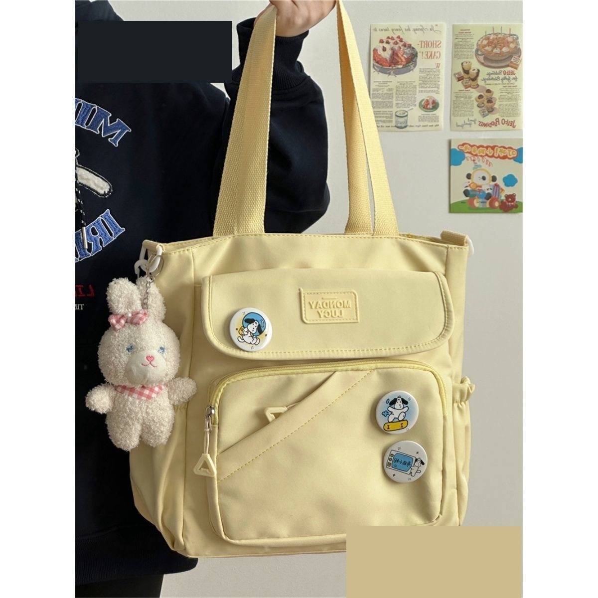 Canvas Japanese College Style Bag with Badges and Pendant - Teleplus canvas japanese college style bag