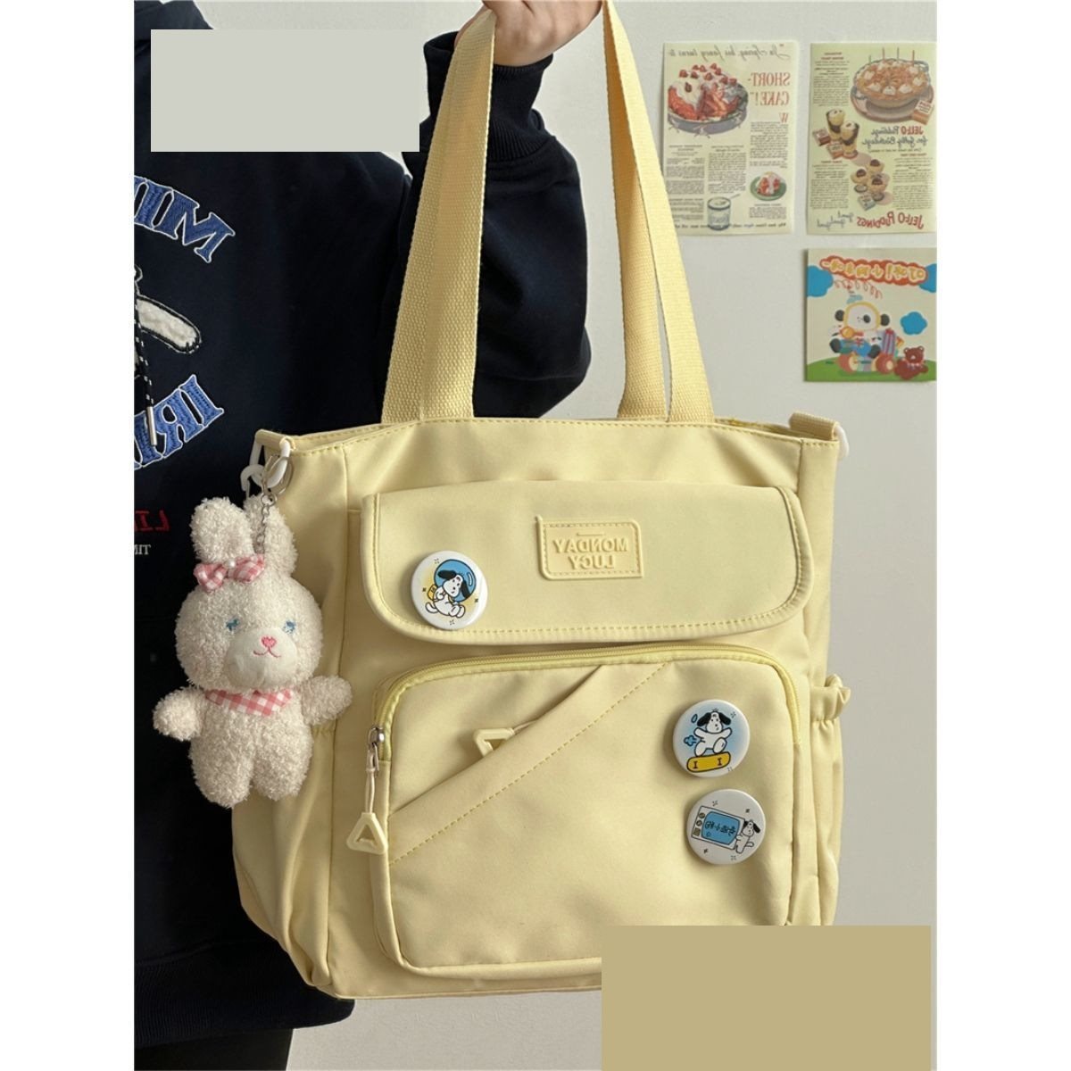Canvas Japanese College Style Bag with Badges and Pendant - Teleplus canvas japanese college style bag