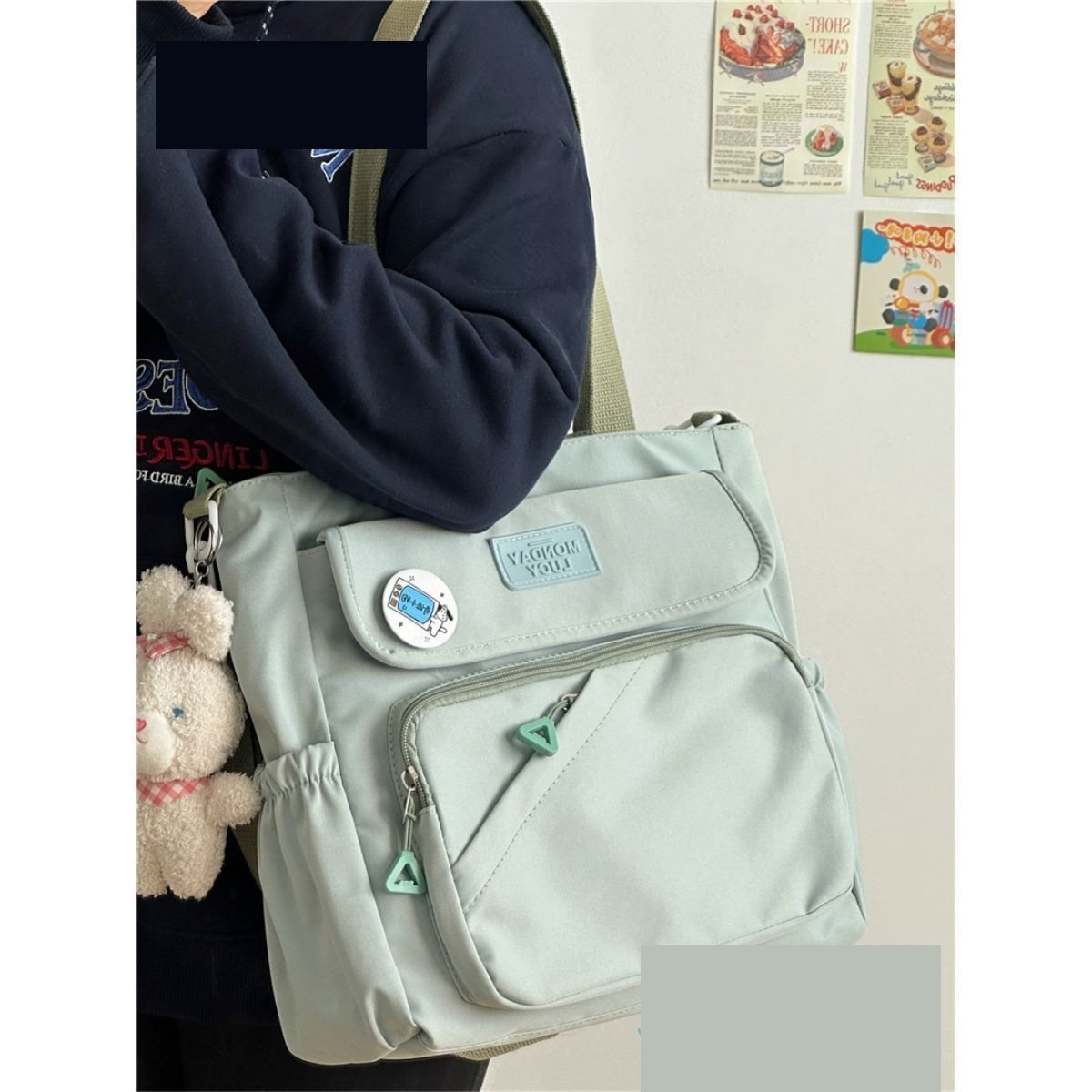 Canvas Japanese College Style Bag with Badges and Pendant - Teleplus canvas japanese college style bag