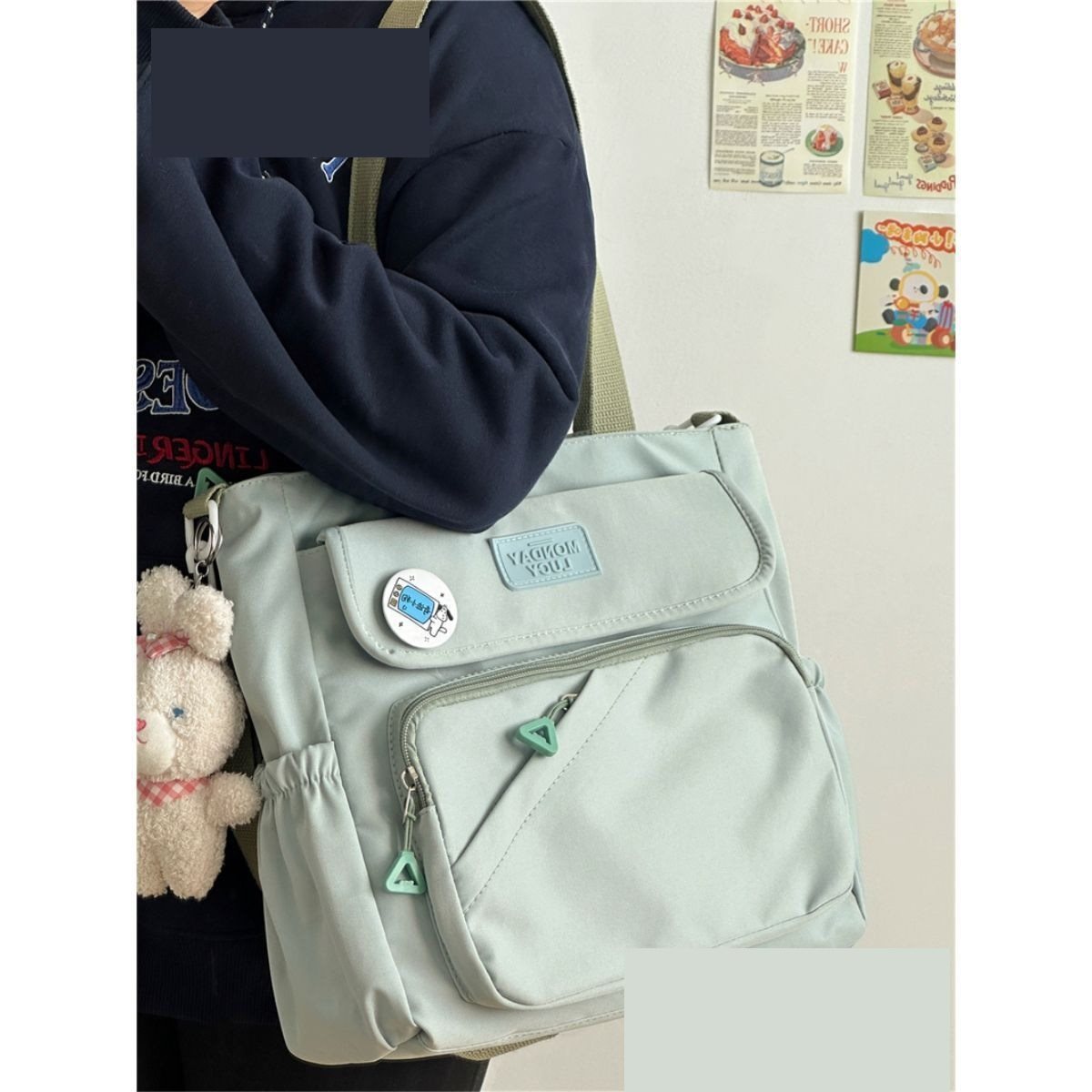 Canvas Japanese College Style Bag with Badges and Pendant - Teleplus canvas japanese college style bag