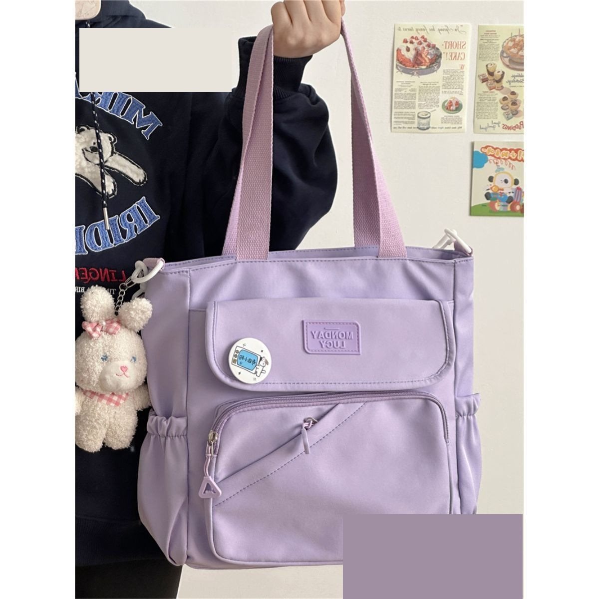 Canvas Japanese College Style Bag with Badges and Pendant - Teleplus canvas japanese college style bag