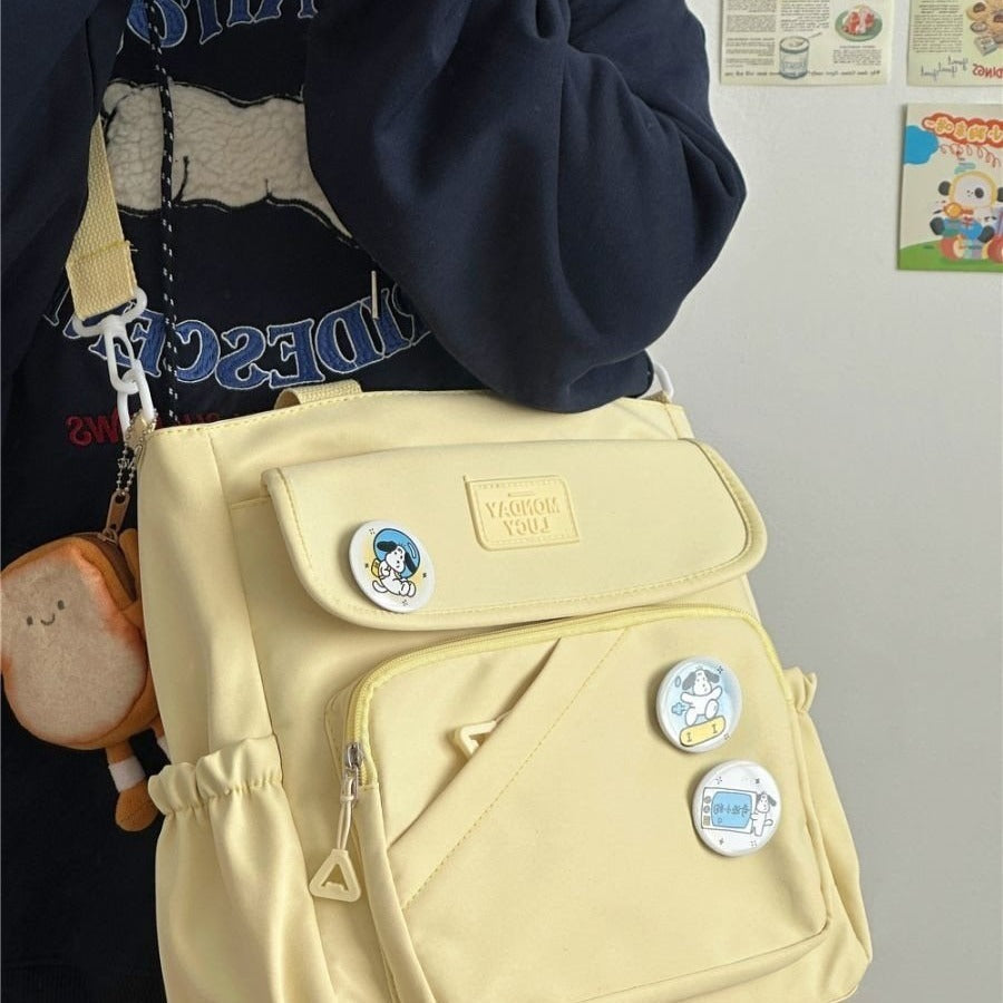 Canvas Japanese College Style Bag with Badges and Pendant - Teleplus canvas japanese college style bag