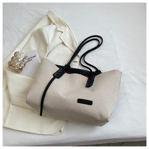 Canvas Shoulder Bag Large Oxford Tote Black Brown Double Strap for Travel Work