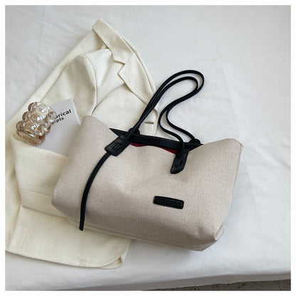 Canvas Shoulder Bag Large Oxford Tote Black Brown Double Strap for Travel Work