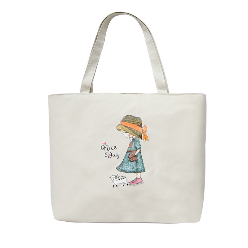 Canvas Shoulder Handbag Student Tote with Sandwich Pocket and Oxford Cloth Design - Teleplus shoulder handbag student