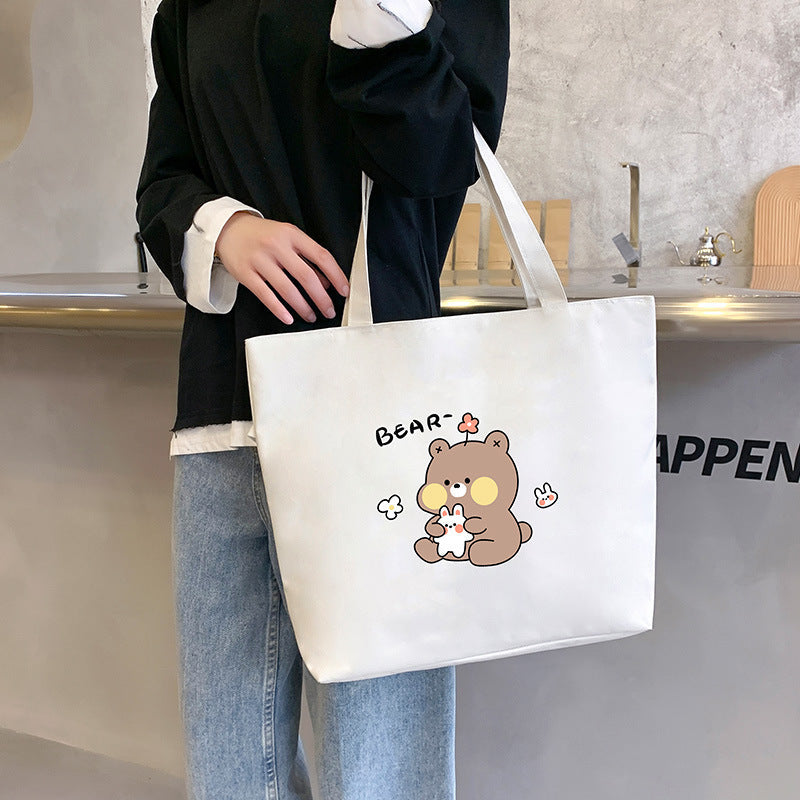 Canvas Shoulder Handbag Student Tote with Sandwich Pocket and Oxford Cloth Design - Teleplus shoulder handbag student