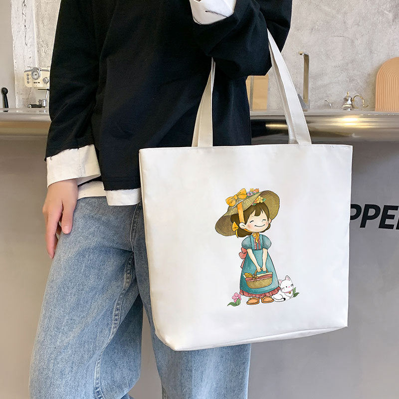 Canvas Shoulder Handbag Student Tote with Sandwich Pocket and Oxford Cloth Design - Teleplus shoulder handbag student