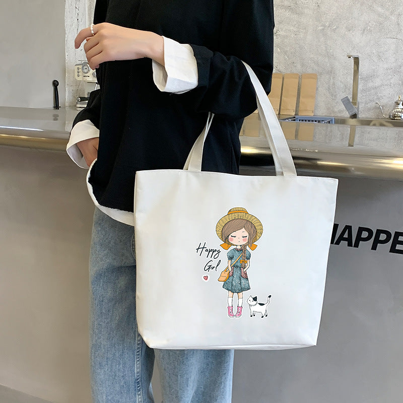 Canvas Shoulder Handbag Student Tote with Sandwich Pocket and Oxford Cloth Design - Teleplus shoulder handbag student