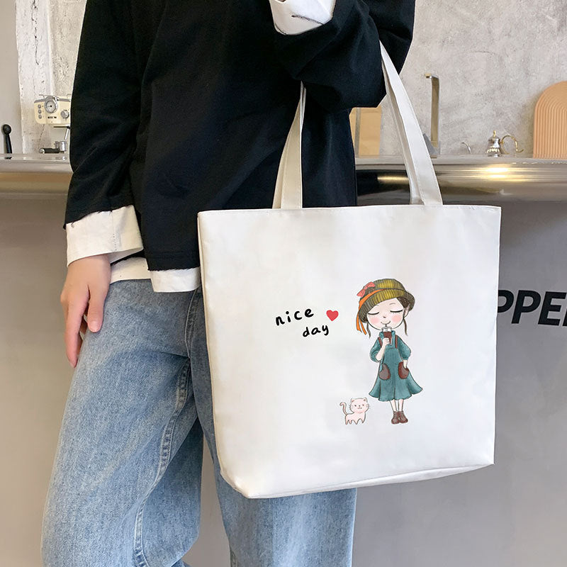 Canvas Shoulder Handbag Student Tote with Sandwich Pocket and Oxford Cloth Design - Teleplus shoulder handbag student