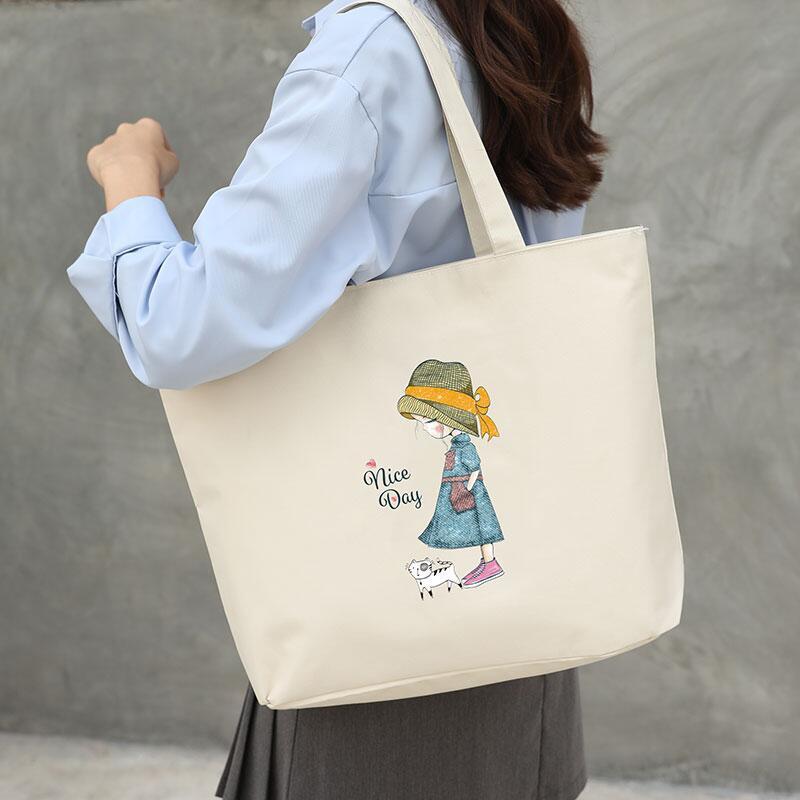 Canvas Shoulder Handbag Student Tote with Sandwich Pocket and Oxford Cloth Design - Teleplus shoulder handbag student