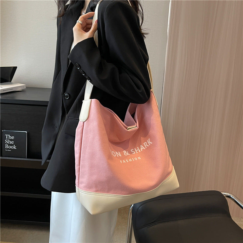 Canvas Tote Bag with Zipper Pockets Soft Handle Urban Travel Handbag