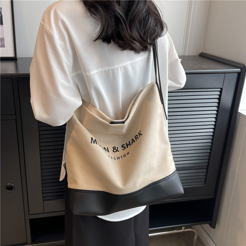 Canvas Tote Bag with Zipper Pockets Soft Handle Urban Travel Handbag