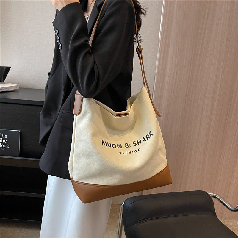 Canvas Tote Bag with Zipper Pockets Soft Handle Urban Travel Handbag