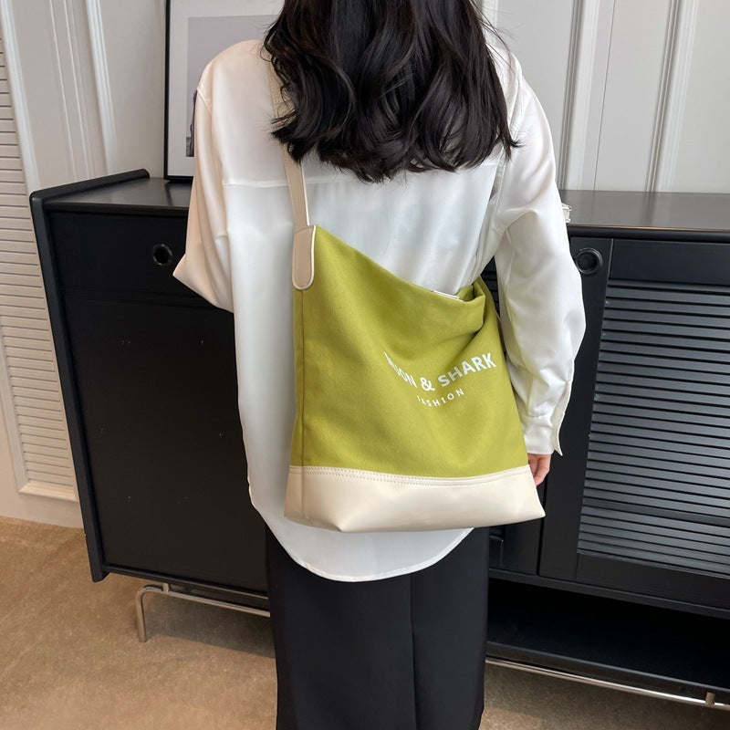 Canvas Tote Bag with Zipper Pockets Soft Handle Urban Travel Handbag