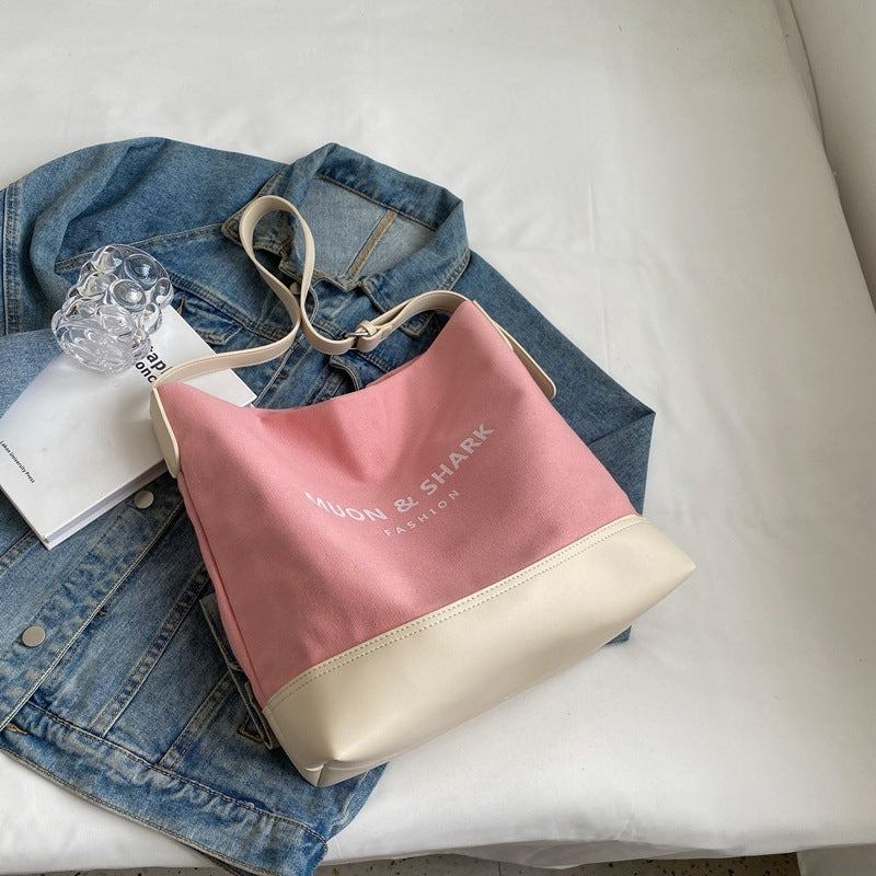 Canvas Tote Bag with Zipper Pockets Soft Handle Urban Travel Handbag