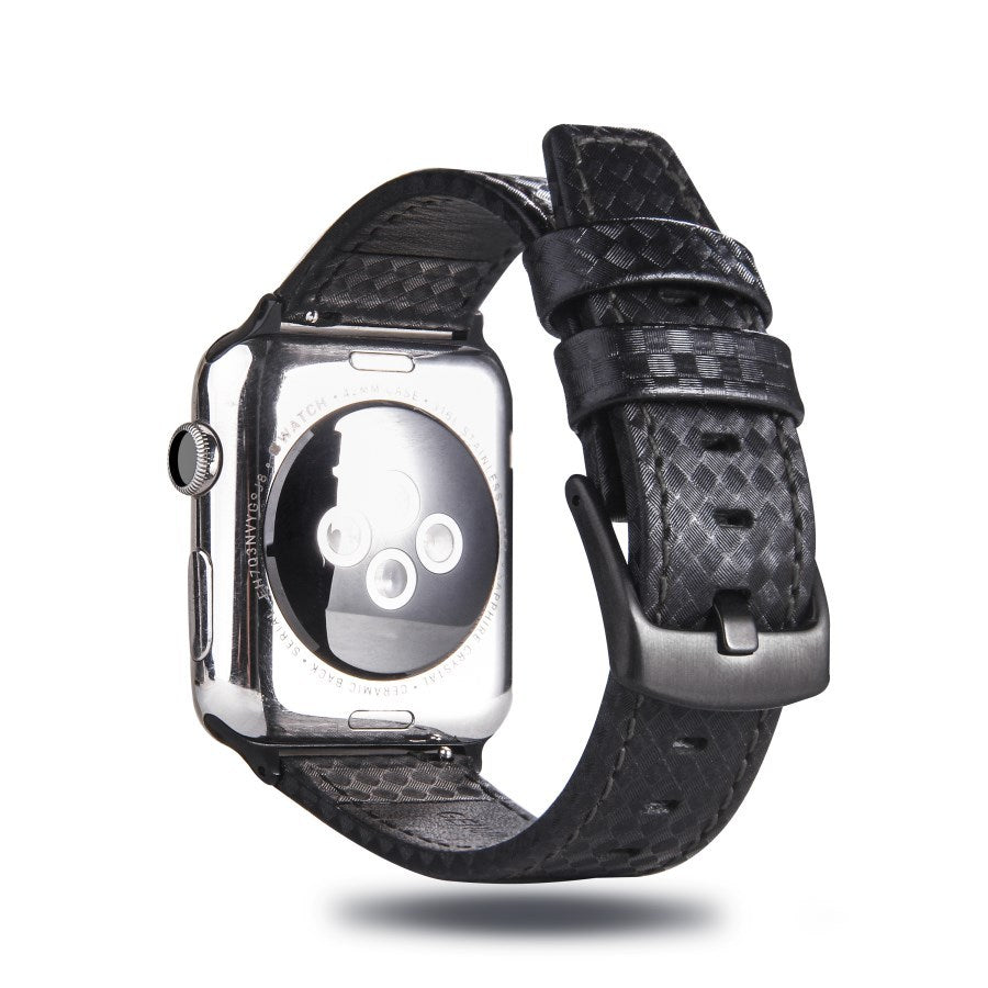 Carbon Fiber Leather Watch Strap Compatible with iPhone Models - Time to Be Fancy carbon fiber leather watch