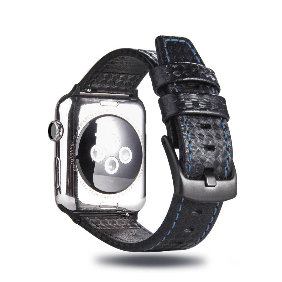 Carbon Fiber Leather Watch Strap Compatible with iPhone Models - Time to Be Fancy carbon fiber leather watch