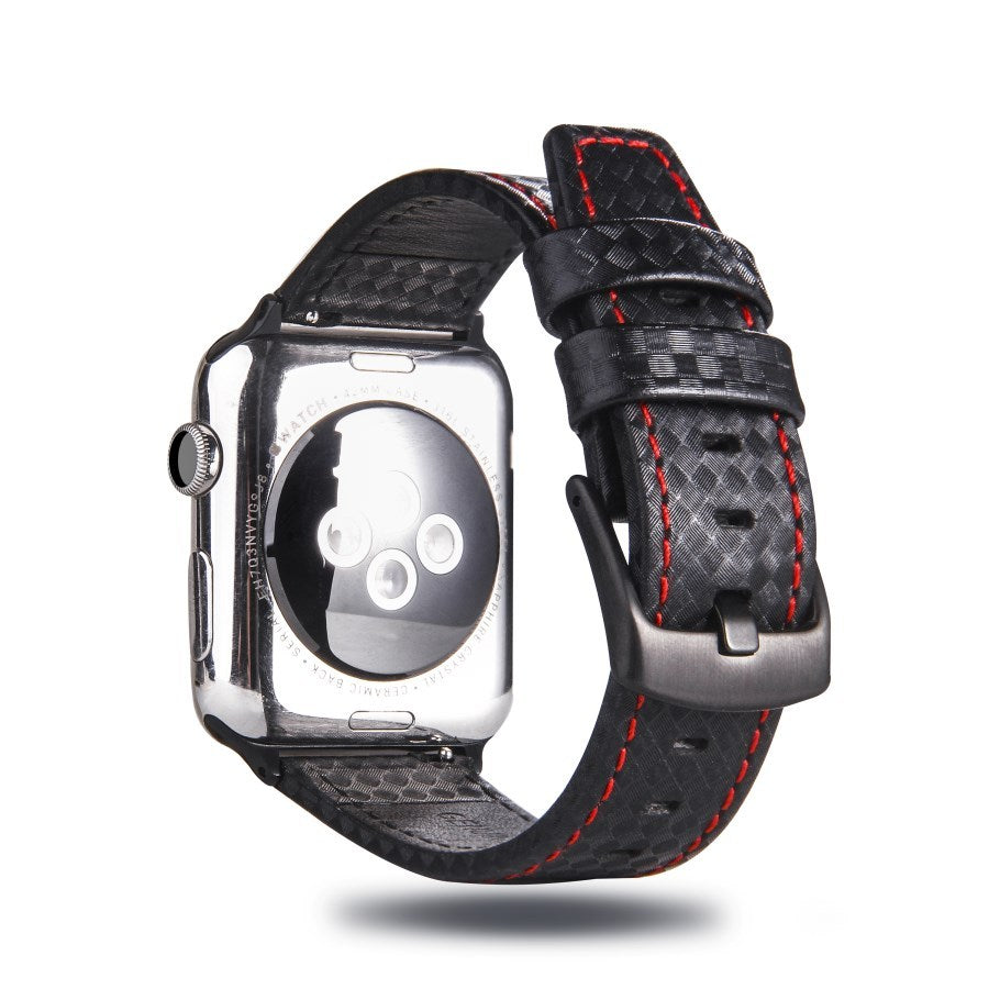 Carbon Fiber Leather Watch Strap Compatible with iPhone Models - Time to Be Fancy carbon fiber leather watch